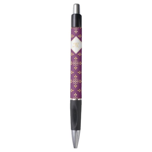 Luxury Monogram Paars en Gold Quatre Floral Pen (Voorkant Verticaal)
