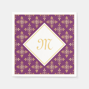 Luxury Monogram Paars en Gold Quatre Floral Servetten