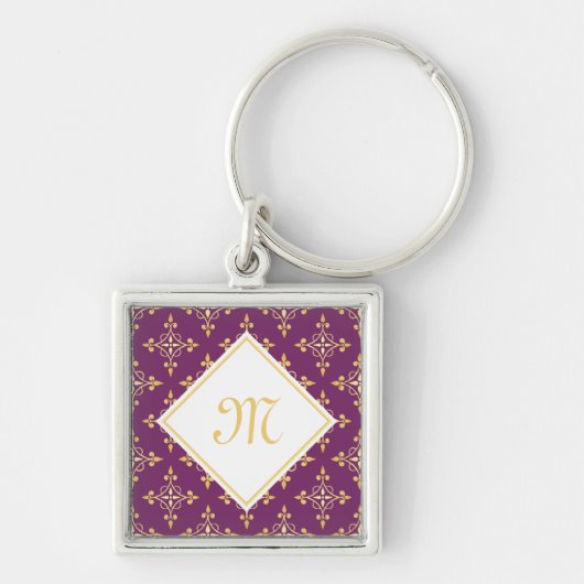 Luxury Monogram Paars en Gold Quatre Floral Sleutelhanger (Voorkant)