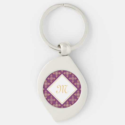 Luxury Monogram Paars en Gold Quatre Floral Sleutelhanger (Voorkant)