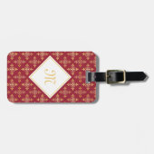 Luxury Monogram Red en Gold Quatre Floral Bagagelabel (Voorkant horizontaal)