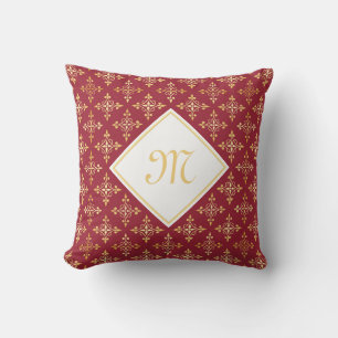 Luxury Monogram Red en Gold Quatre Floral Kussen