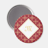 Luxury Monogram Red en Gold Quatre Floral Magneet (Voorkant / Achterkant)