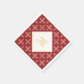 Luxury Monogram Red en Gold Quatre Floral Servet (Hoek)