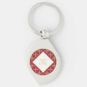 Luxury Monogram Red en Gold Quatre Floral Sleutelhanger