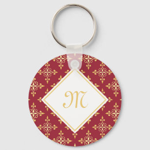 Luxury Monogram Red en Gold Quatre Floral Sleutelhanger