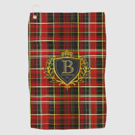 Luxury Monogram Red Gold Tartan Golfhanddoek
