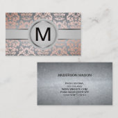 Luxury Monogram Ring | Metallic Roze Goud Damast Visitekaartje (Voorkant / Achterkant)