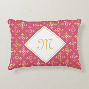 Luxury Monogram roze en Gold Quatre Floral Accent Kussen