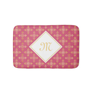 Luxury Monogram roze en Gold Quatre Floral Badmat
