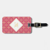 Luxury Monogram roze en Gold Quatre Floral Bagagelabel (Voorkant horizontaal)
