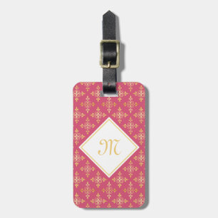 Luxury Monogram roze en Gold Quatre Floral Bagagelabel