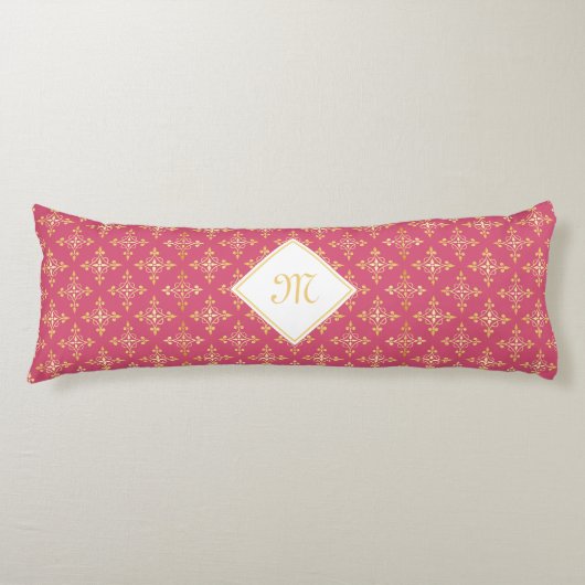Luxury Monogram roze en Gold Quatre Floral Lichaamskussen (Voorkant)