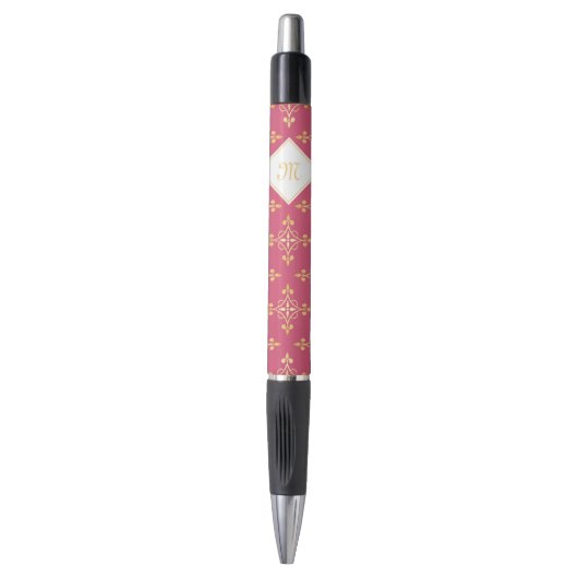 Luxury Monogram roze en Gold Quatre Floral Pen (Voorkant Verticaal)
