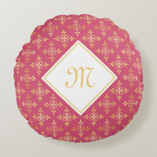 Luxury Monogram roze en Gold Quatre Floral Rond Kussen