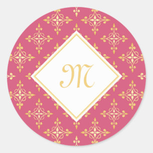 Luxury Monogram roze en Gold Quatre Floral Ronde Sticker