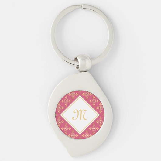 Luxury Monogram roze en Gold Quatre Floral Sleutelhanger (Voorkant)