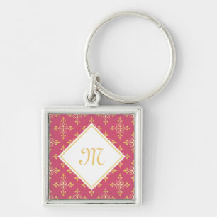 Luxury Monogram roze en Gold Quatre Floral Sleutelhanger