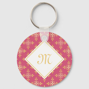 Luxury Monogram roze en Gold Quatre Floral Sleutelhanger