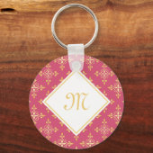 Luxury Monogram roze en Gold Quatre Floral Sleutelhanger (Voorkant)