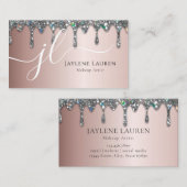 Luxury Monogram Silver Glitter Drift Light Mauve Visitekaartje (Voorkant / Achterkant)