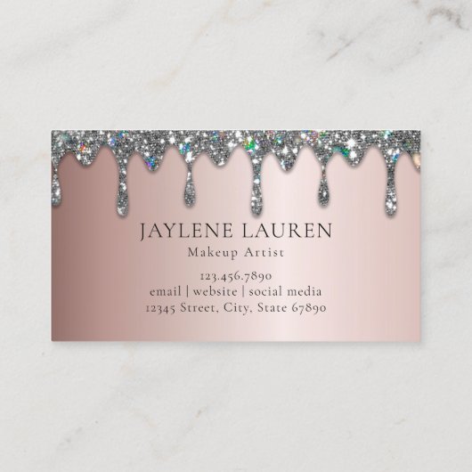 Luxury Monogram Silver Glitter Drift Light Mauve Visitekaartje (Achterkant)