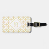 Luxury Monogram White en Gold Quatre Floral Bagagelabel (Voorkant horizontaal)