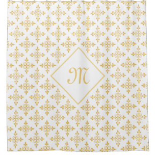 Luxury Monogram White en Gold Quatre Floral Douchegordijn