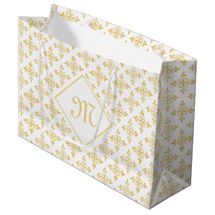 Luxury Monogram White en Gold Quatre Floral Groot Cadeauzakje