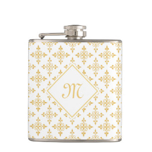 Luxury Monogram White en Gold Quatre Floral Heupfles