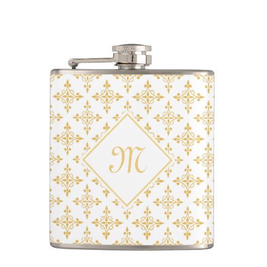 Luxury Monogram White en Gold Quatre Floral Heupfles (Voorkant)
