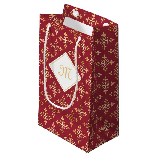 Luxury Monogram White en Gold Quatre Floral Klein Cadeauzakje (Voorkant Gekanteld)