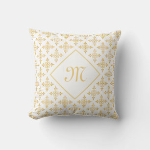 Luxury Monogram White en Gold Quatre Floral Kussen