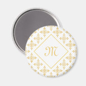 Luxury Monogram White en Gold Quatre Floral Magneet (Voorkant / Achterkant)