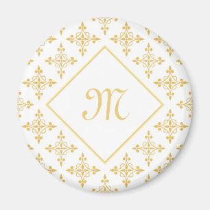 Luxury Monogram White en Gold Quatre Floral Magneet