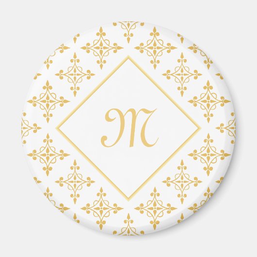 Luxury Monogram White en Gold Quatre Floral Magneet (Voorkant)