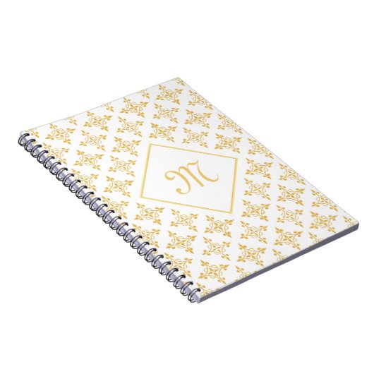 Luxury Monogram White en Gold Quatre Floral Notitieboek (Rechterzijde)
