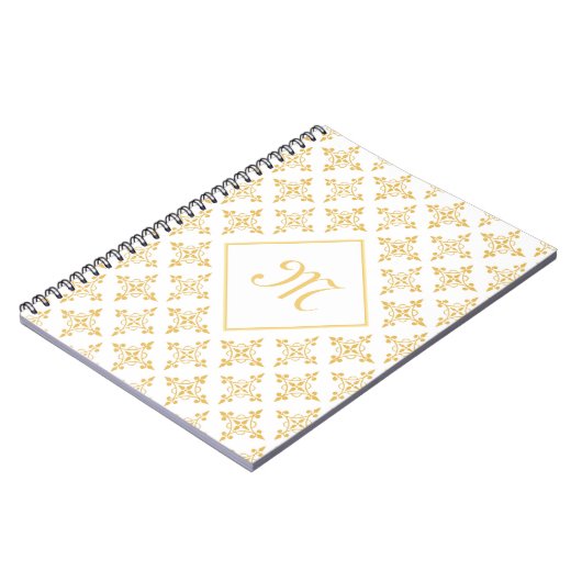 Luxury Monogram White en Gold Quatre Floral Notitieboek (Linkerzijde)