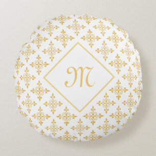 Luxury Monogram White en Gold Quatre Floral Rond Kussen