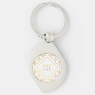 Luxury Monogram White en Gold Quatre Floral Sleutelhanger