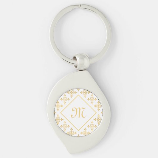 Luxury Monogram White en Gold Quatre Floral Sleutelhanger (Voorkant)