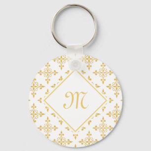 Luxury Monogram White en Gold Quatre Floral Sleutelhanger