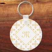 Luxury Monogram White en Gold Quatre Floral Sleutelhanger (Voorkant)