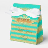 Luxury Monogrammed Popular Turquoise Gold Glitter Bedankdoosjes (Voorkant Zijde)