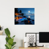 Luxury Moonlit Villa – Modern Ocean Night Aestheti Poster (Thuiskantoor)