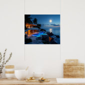 Luxury Moonlit Villa – Modern Ocean Night Aestheti Poster (Keuken)
