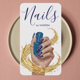 Luxury Nail Artist Manicurist Cobalt Blue Gold Visitekaartje