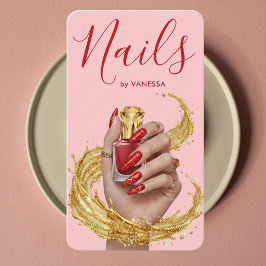 Luxury Nail Artist Manicurist Pink & Gold Nail Art Visitekaartje