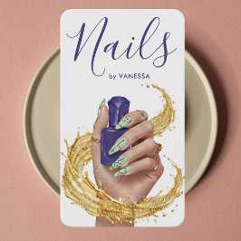 Luxury Nail Artist Manicurist Pistachio Lilac Gold Visitekaartje