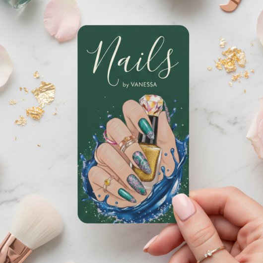 Luxury Nail Studio Dark Green Manicurist Artist Visitekaartje